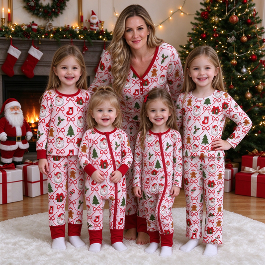 RTS NO MOQ Sibling baby girl clothes Christmas long sleeve pants Sets and romper and adult set