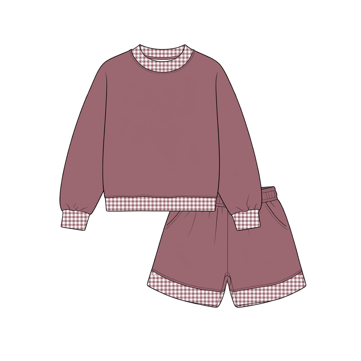 Custom moq 5 girls  Blank Cotton Fabric Sweatshirt Shorts Set Dusty purple sweatshirt and shorts set