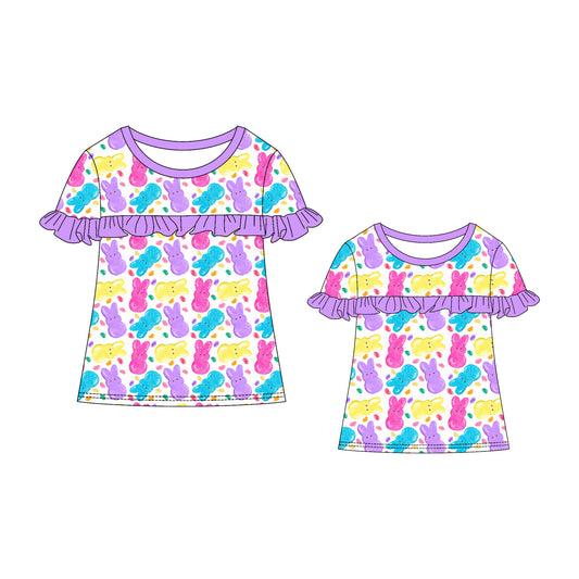 25.11.11 custom each style moq 5 eta 6-8week Sibling Sister bow bunny short sleeve top and adult top match design