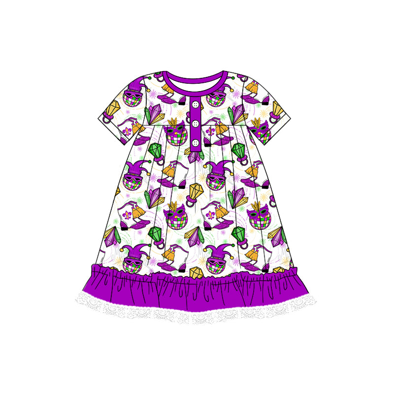 7.23 custom each style moq 5eta 4-6week Sibling Sister mari gras purple baby girls short sleeve sets and dress and rompers match family design