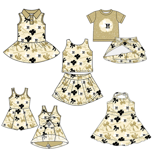 Custom moq 5 mix sizes summer teams baby girls clothes team short sleeve skirts shorts sets 1 and skirts sets 2 and dress 1 and dress 2 and dress 3 and dress 4-25.6.11