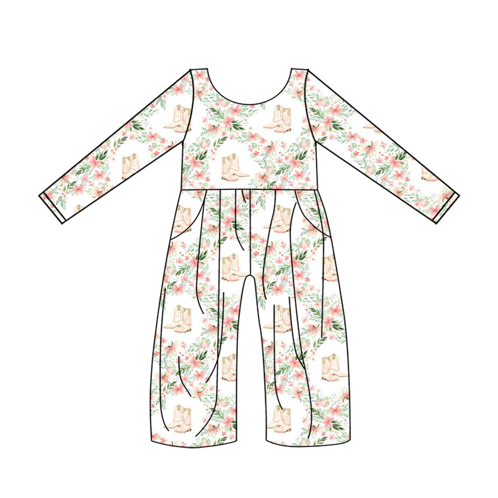 5.21custom each style moq 5eta 4-5week Sibling Sister Western boots with floral print in white and pink lace girls outfits and baby romper and dress match family design