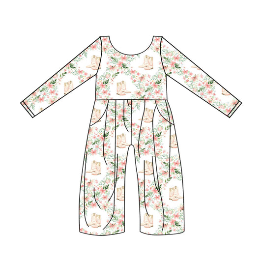 5.21custom each style moq 5eta 4-5week Sibling Sister Western boots with floral print in white and pink lace girls outfits and baby romper and dress match family design