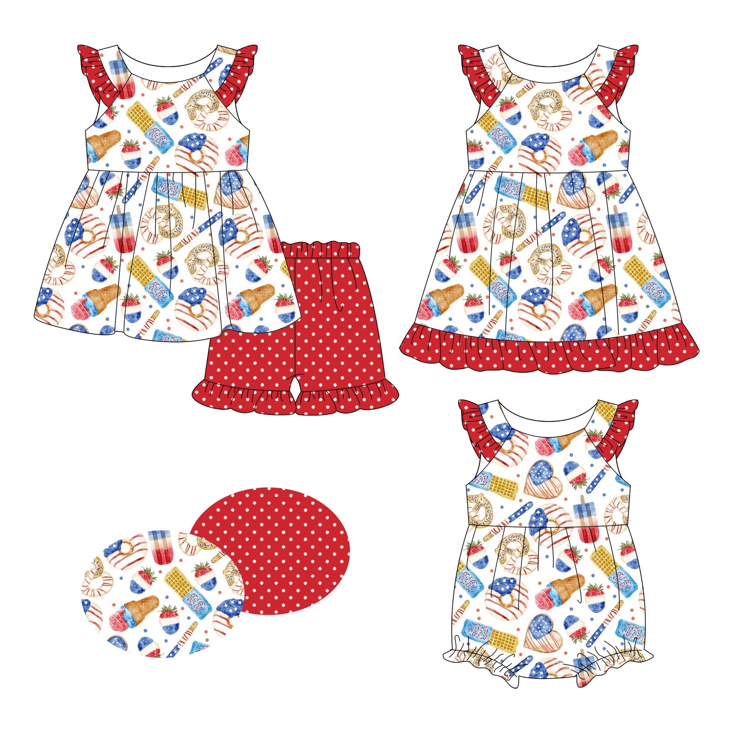 26.1.9 custom each style moq 5 eta 6-8week Sibling Sister baby short sleeve shorts sets and romper and dress match design