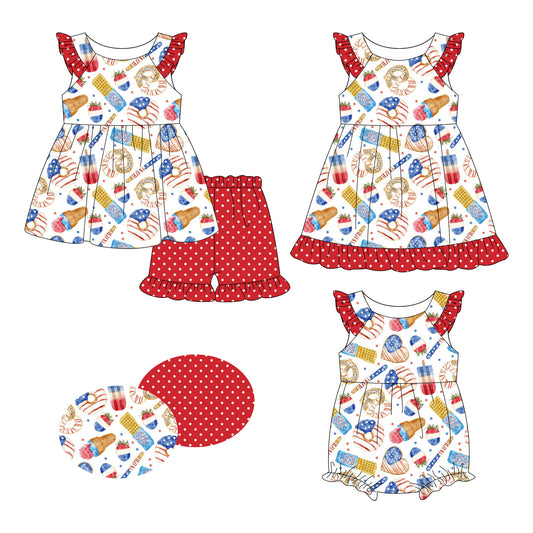 26.1.9 custom each style moq 5 eta 6-8week Sibling Sister baby short sleeve shorts sets and romper and dress match design