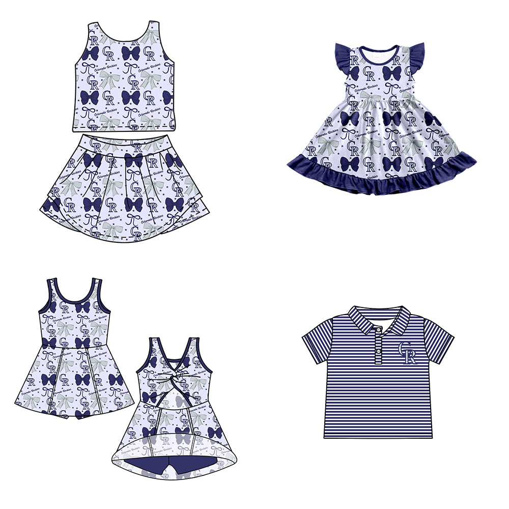 Custom moq 5 mix size milk silk summer teams baby girls clothes team bow blue sleeveless skirts sets and dress 1 and dress 2 and top-25.6.20
