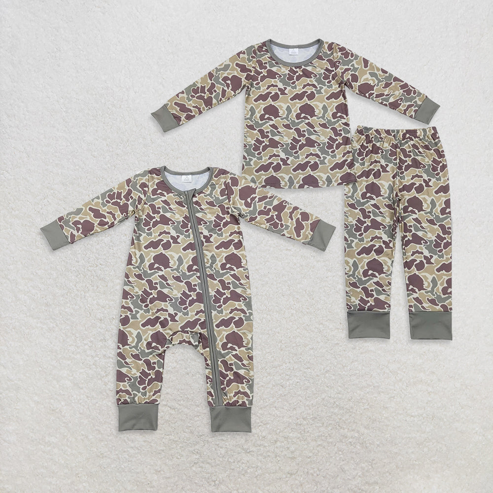 RTS NO MOQ Sibling Baby boy clothes modal Camouflage long sleeve Clothes Sets and romper