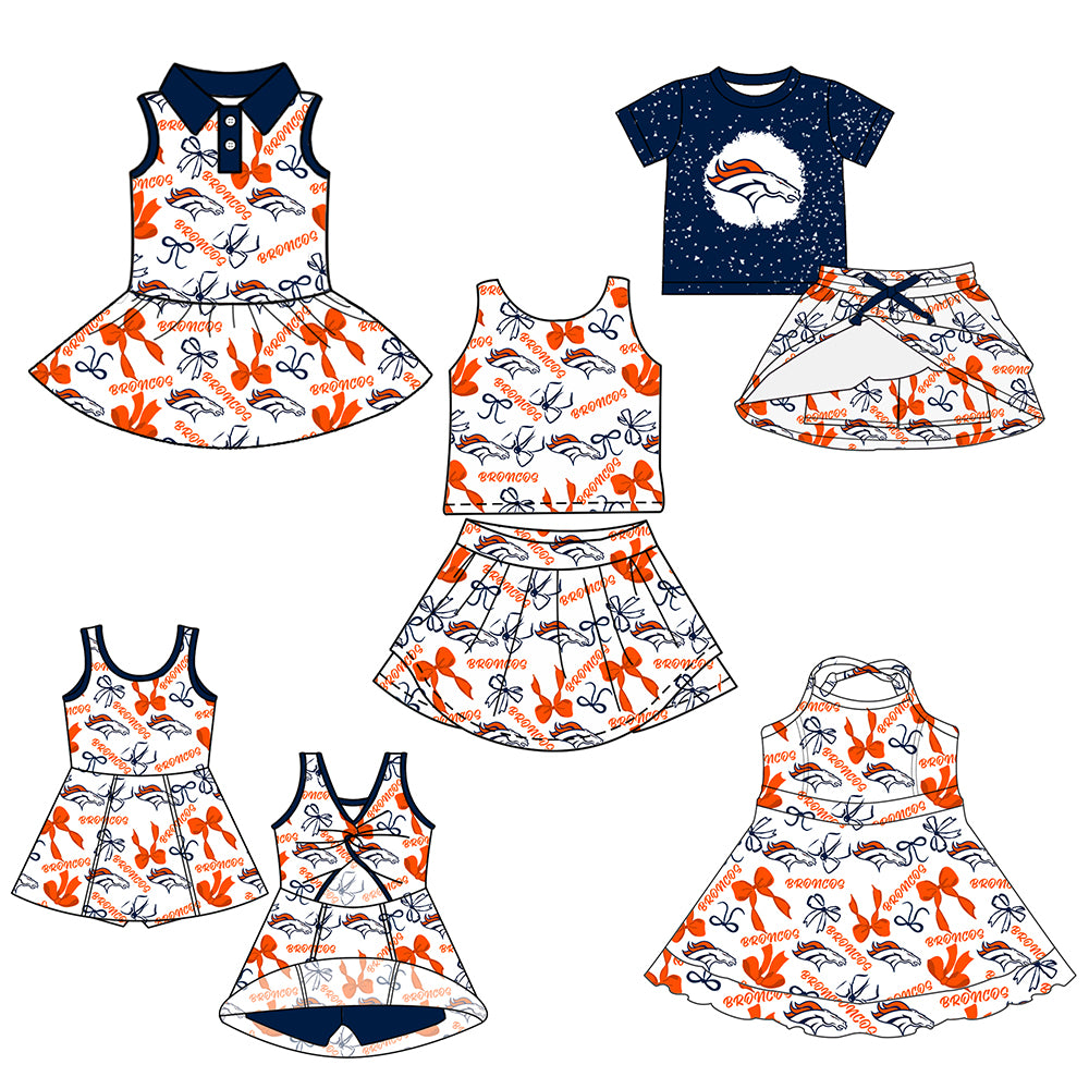Custom moq 5 mix sizes summer teams baby girls clothes team blue short sleeve skirts shorts sets 1 and skirts sets 2 and and skirts sets 2 and dress 1 and dress 2 and dress 3 and dress 4-25.6.9
