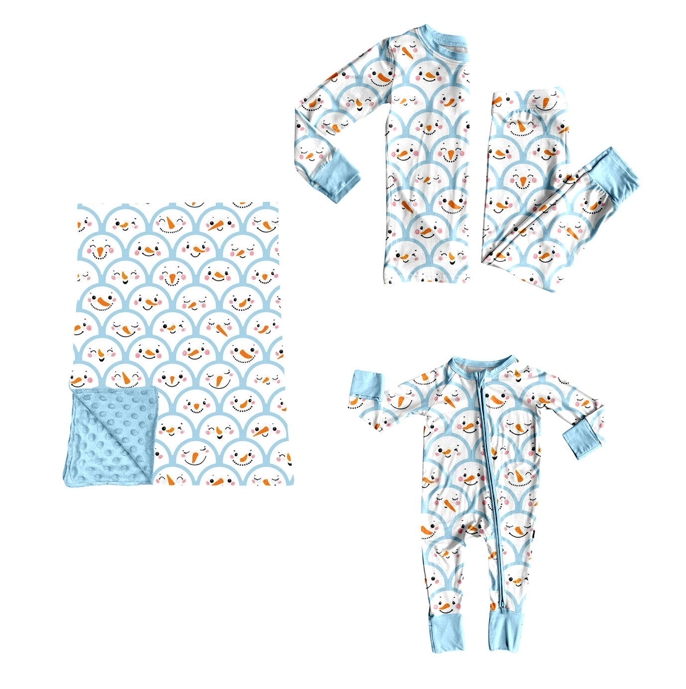 (Preorder new) No moq Baby Girls Christmas Light Blue Print Long Sleeve Top Pants Pajama Set Dress Romper Blankets