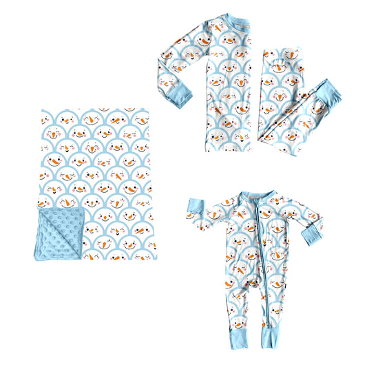 (Preorder new) No moq Baby Girls Christmas Light Blue Print Long Sleeve Top Pants Pajama Set Dress Romper Blankets