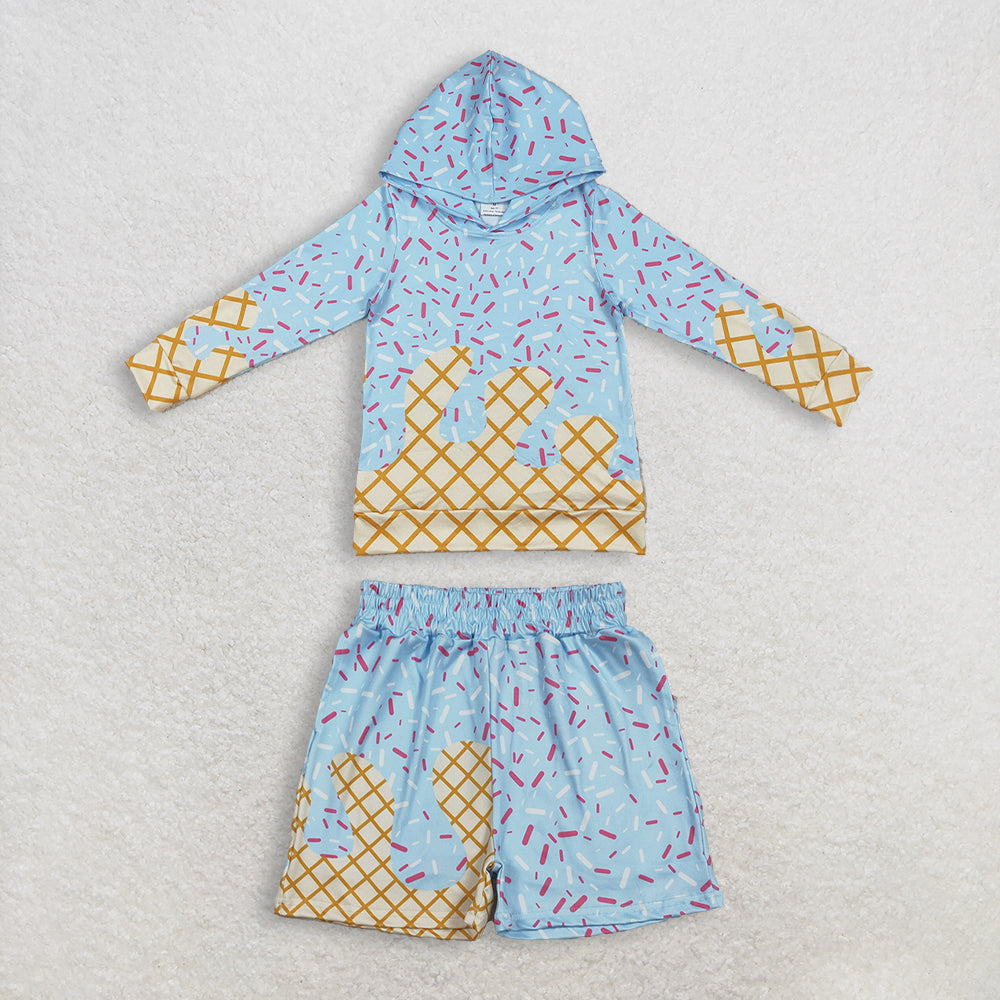 RTS NO MOQ（In Stock) baby boy clothes team hooded long sleeved shorts set