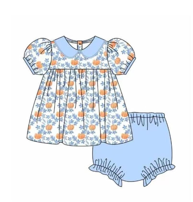 5.18custom each style moq 5eta 4-5week Sibling Sister Country Style Pumpkin Floral Print Clothing for Girls and Boys match family design
