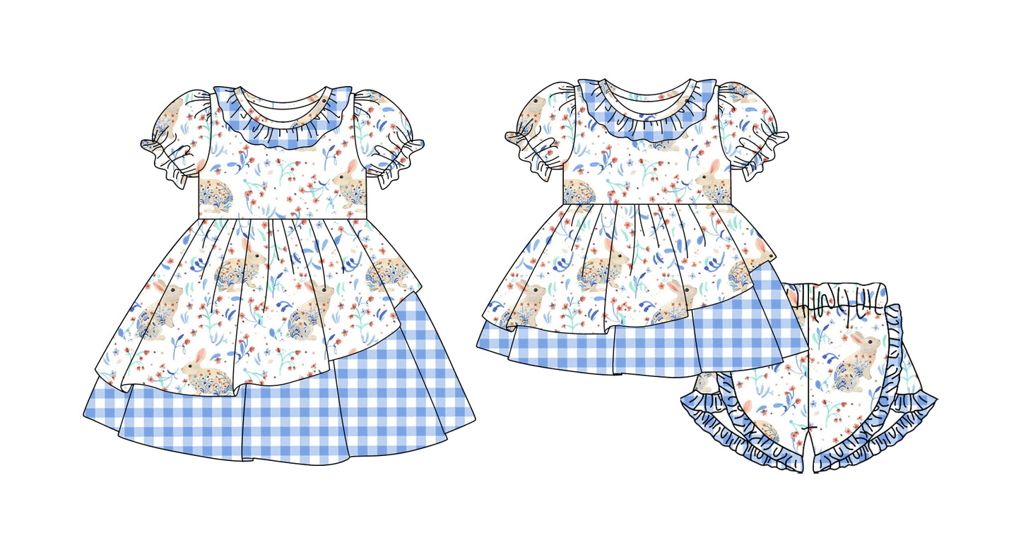 26.1.10 custom each style moq 5 eta 6-8week Sibling Sister floral bunny baby short sleeve shorts sets and dress match design