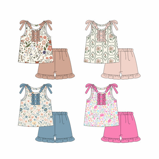 4.8 custom each style moq 5eta 4-6week Sibling Sister baby girls short sleeve set and set 4 match design