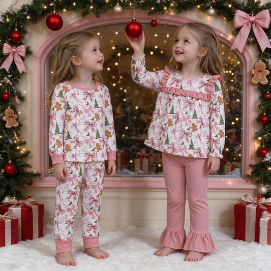 RTS NO MOQ Sibling Baby girls clothes Christmas long-sleeved trousers suits
