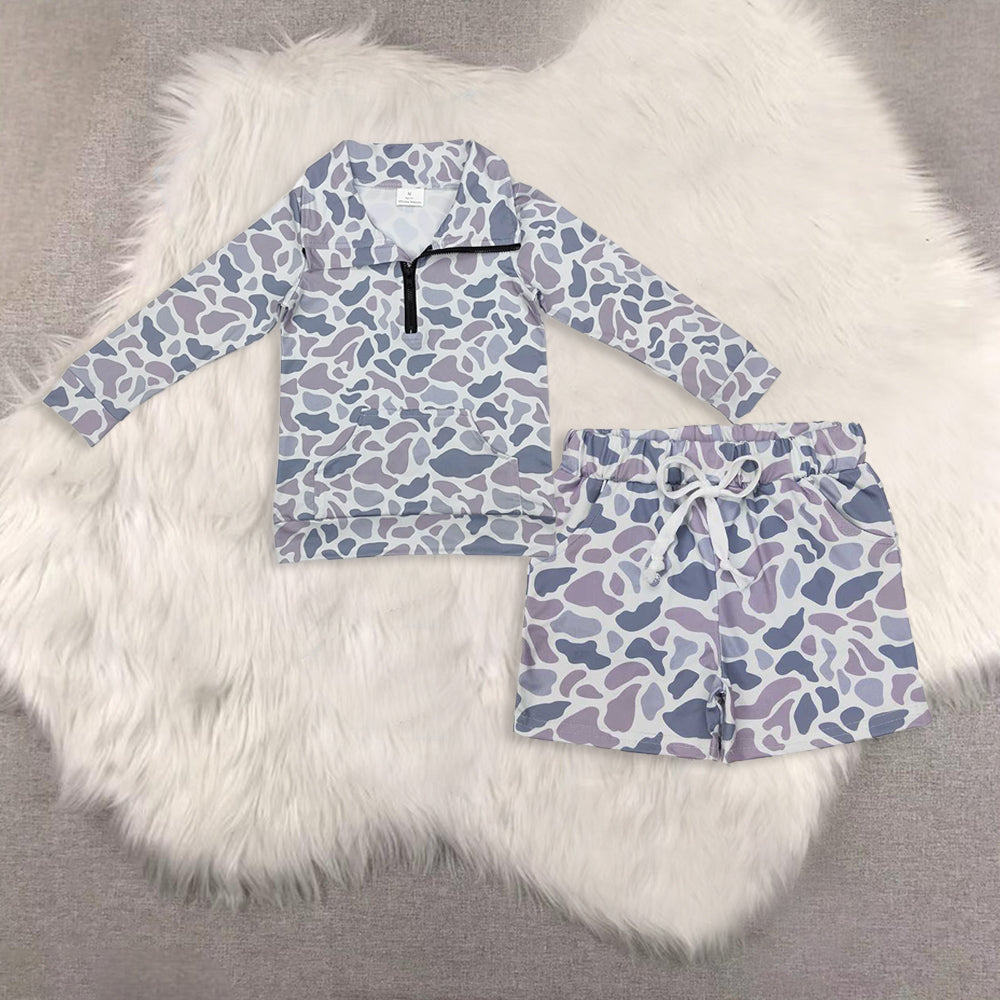 RTS NO MOQ Sibling baby boy clothes camouflage hooded long sleeved sets