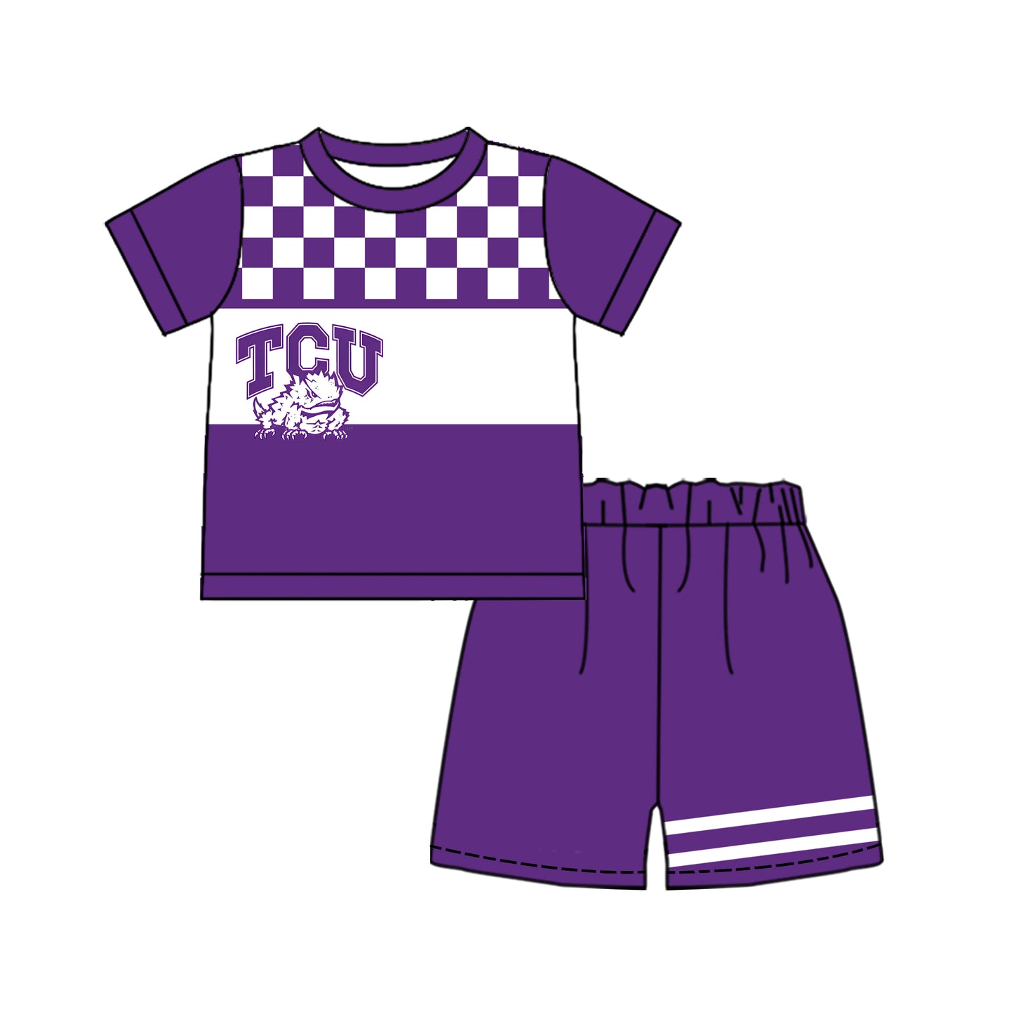 Custom moq 5 mix size milk silk summer teams Baby Boys Casual Purple Plaid Short Sleeve Top Shorts Set