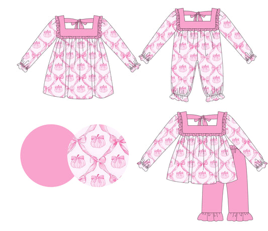 25.5.15 custom each style moq 5eta 4-6week Sibling Sisters bow baby girl long sleeve pants sets and dress and rompers match family design