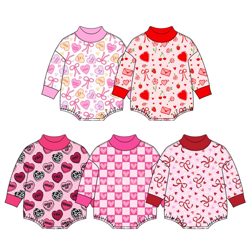 (Preorder new) No moq Baby Girls Valentines Long Sleeve Heart Strawberry Romper Holiday Outfit