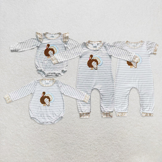 RTS NO MOQ Sibling Baby girls boy clothes Embroidery thanksgiving turkey long-sleeved rompers