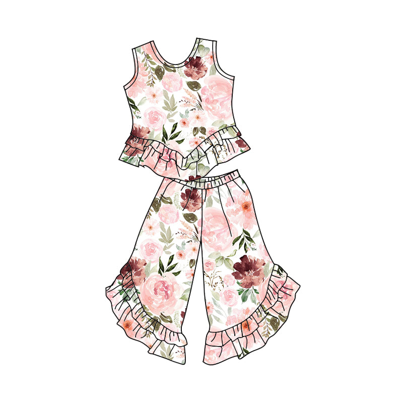 10.24 custom each style moq 5eta 4-6week baby girls clothes floral sleeveless pants sets