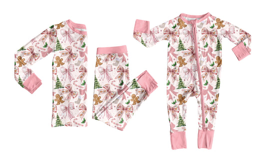 25.6.26 custom each style moq 5eta 4-6week Sibling Sisters Christmas bow pink baby girl long sleeve pants sets and rompers match family design