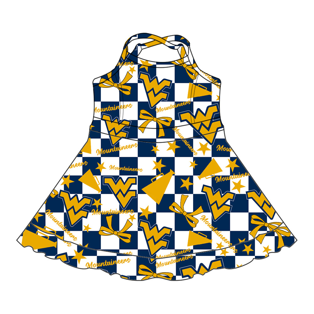 Custom moq 5 mix size milk silk summer teams baby girls clothes team bow yellow sleeveless skirts sets and dress 1 and dress 2 and dress 3-25.6.30