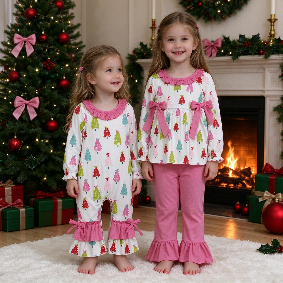 RTS NO MOQ Sibling Baby girl clothes Christmas long-sleeved trousers suit & romper