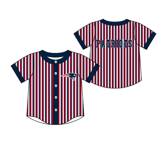 Custom moq 5 mix size milk silk summer teams Red Striped Short-Sleeved Navy Blue Button-Down Shirt for Baby Boy Summer Outfit