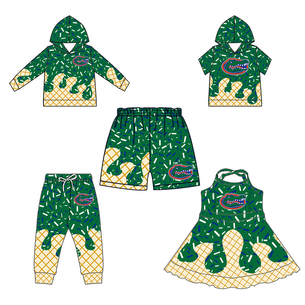 Custom summer teams baby girls clothes team green hooded long sleeve tops and short sleeve top and dress and pants and shorts-25.5.27