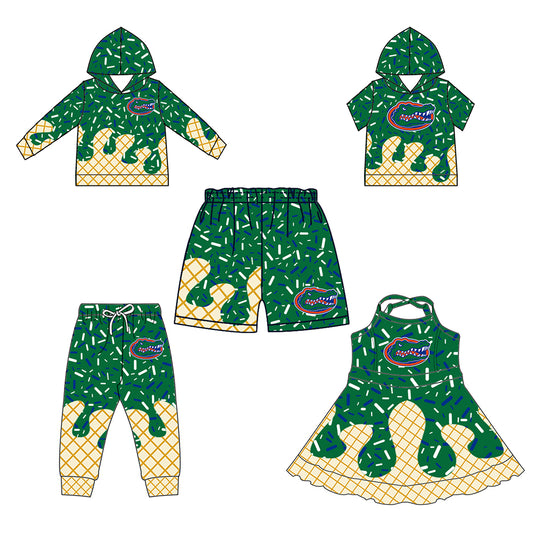 Custom summer teams baby girls clothes team green hooded long sleeve tops and short sleeve top and dress and pants and shorts-25.5.27