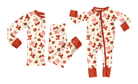 25.10.2 custom each style moq 8 eta 6-8week Sibling Sisters strawberry love bow baby girl clothes long sleeve pants sets and romper match family design