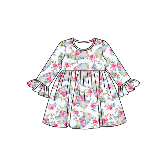 8.6  custom each style moq 5eta 4-6week baby girls clothes floral pink long sleeve dress