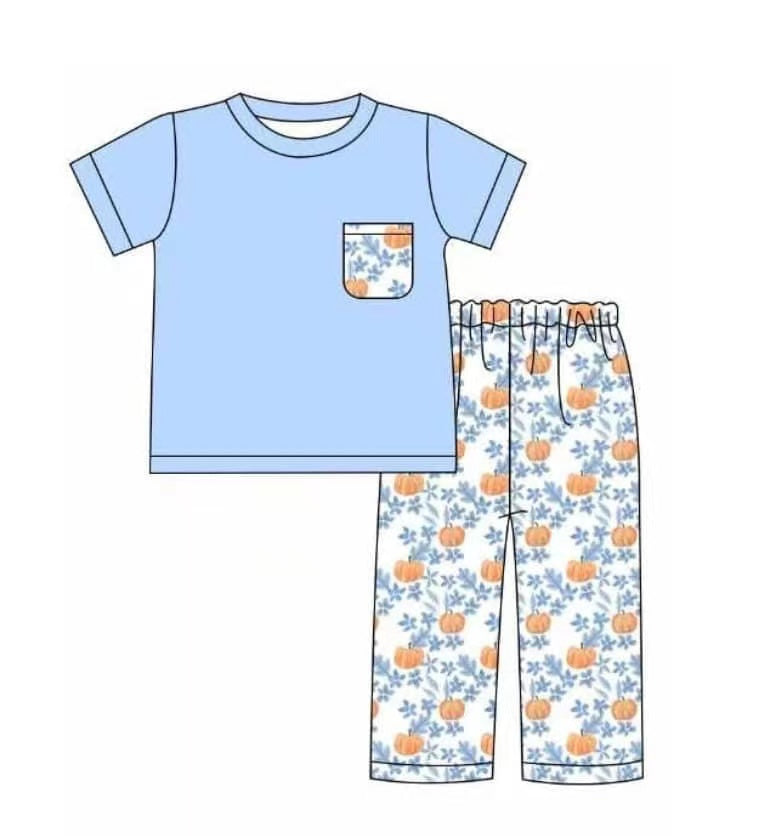 5.18custom each style moq 5eta 4-5week Sibling Sister Country Style Pumpkin Floral Print Clothing for Girls and Boys match family design