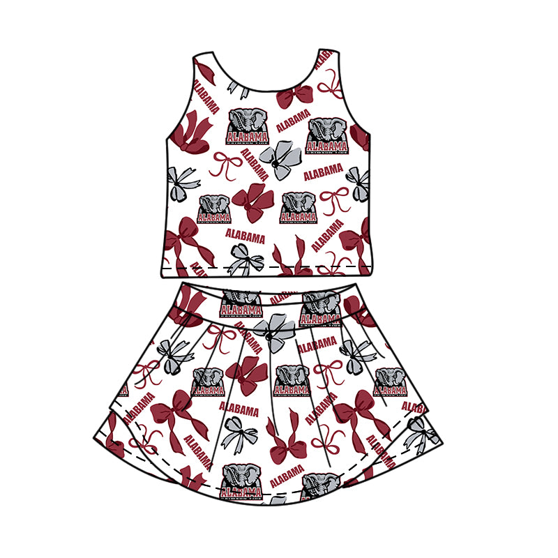 Custom moq 5 mix size milk silk summer teams Baby Girls Red Bow Vest Top Skirt Shorts Sets Sleeveless Yoga Knee Length Dresses Yoga Shorts