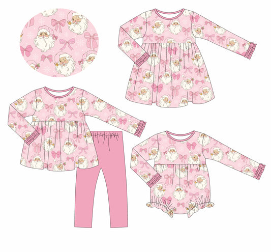 25.6.7 custom each style moq 5eta 4-6week Sibling Sisters Christmas bow pink baby girl long sleeve pants sets and dress and rompers match family design