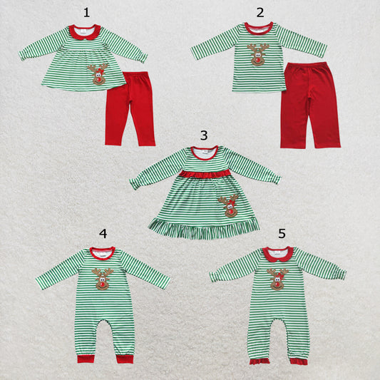 RTS NO MOQ Sibling milk silk Baby Girls And Boys Cute Christmas Deer Print Pants Two Piece Set Dress Rompers