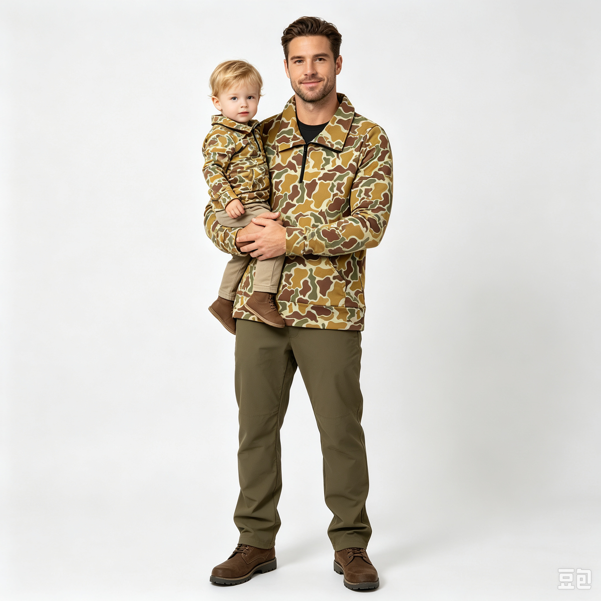 RTS NO MOQ Sibling milk silk Adult To Match Kids Dark Khaki Camo Quarter Zip Long Sleeve Pullover Top