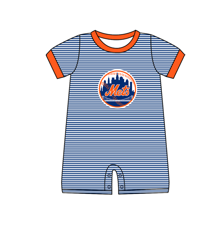 Custom moq 5 mix size milk silk summer teams Baby Boys And Girls Navy Blue Short-Sleeved Shirt And Shorts Set Matching Striped Rompers Outfit Set