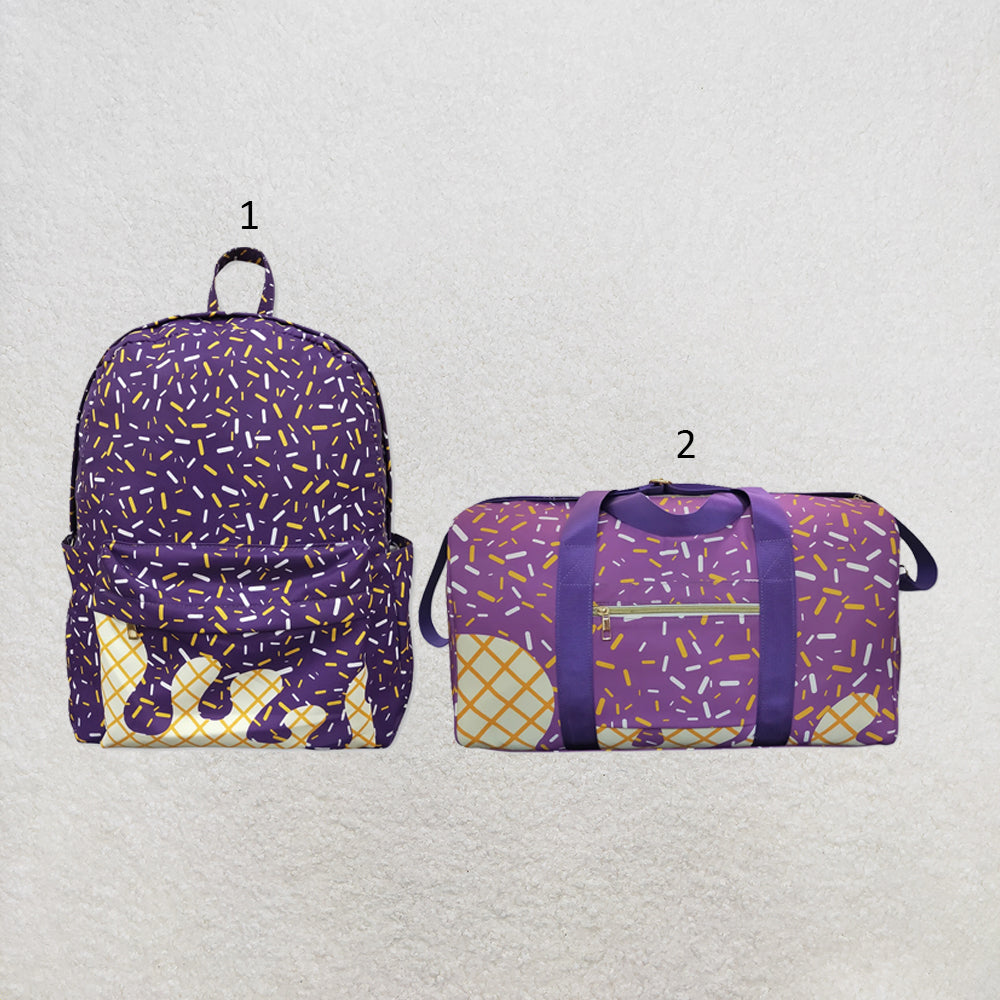 RTS NO MOQ Sibling milk silk Baby Kids Purple Sprinkles Team Zipper Lightweight School Backpack Bags