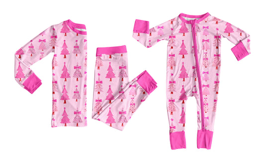 25.7.9 custom each style moq 5eta 4-6week Sibling Sister Christmas trees bow baby girl long sleeve pants sets and rompers match family design