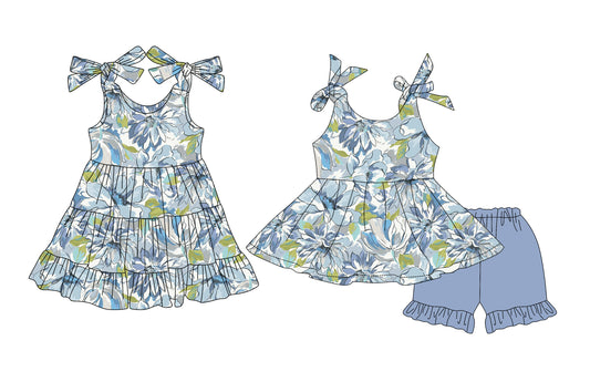 25.5.24 custom each style moq 5eta 4-6week Sibling Sister floral baby girl short sleeve shorts sets and dresses match design
