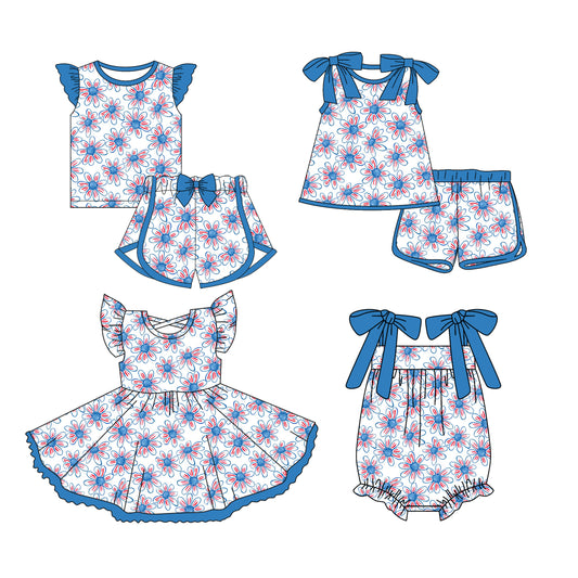3.13 custom each style moq 5eta 4-6week Sibling Sister floral baby girls short sleeve set and set 2 and dress and romper match design