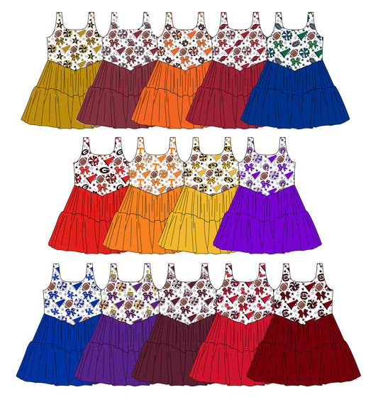 Custom moq 5 mix size milk silk summer teams Baby Girls Bows Stars Sleeveless Knee-Length Dress Cute Clothing for Little Girls