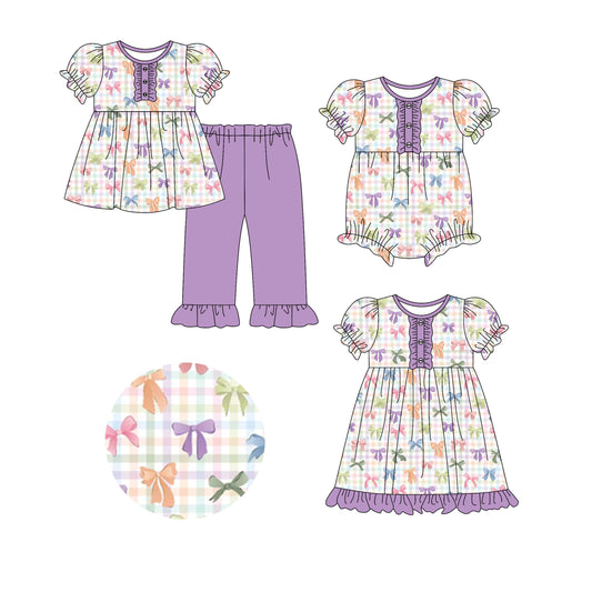 25.10.4 custom each style moq 8 eta 6-8week Sibling Sisters bow baby girl short sleeve pants sets and dress and rompers match family design
