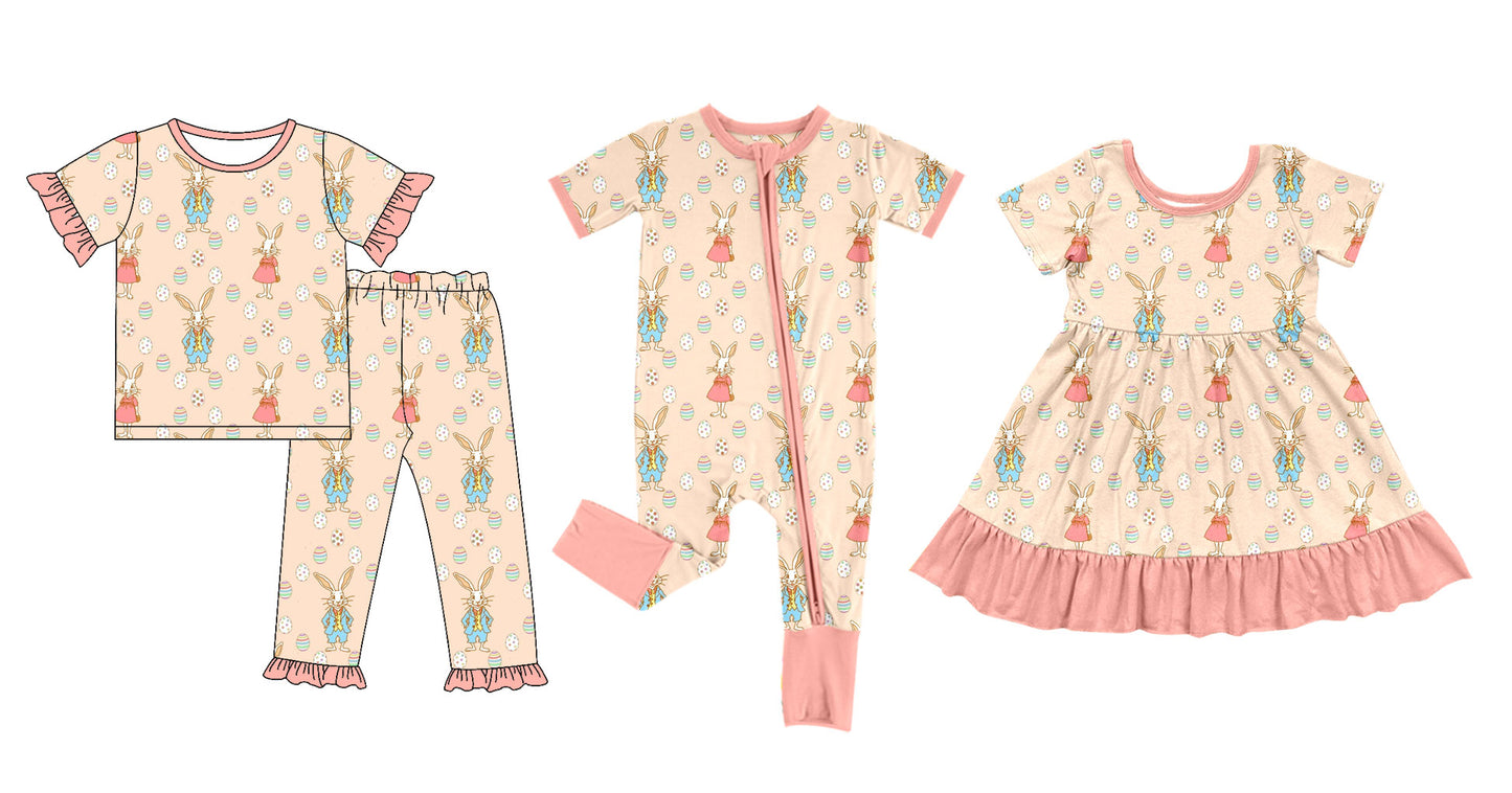 25.10.9 custom each style moq 8 eta 6-8week Sibling Sisters bunny baby girl short sleeve pants sets and dress and rompers match family design