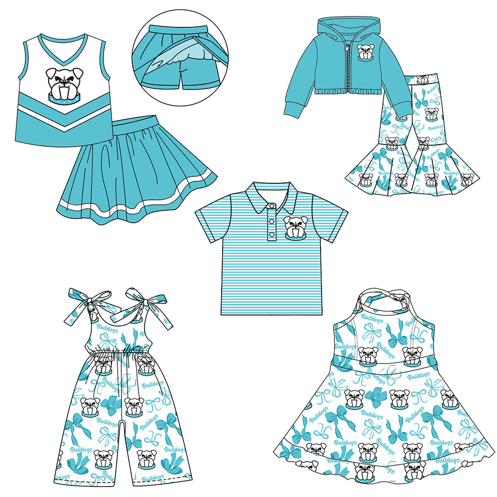 Custom moq 5 mix size milk silk summer teams baby girls clothes bow blue and green hooded long sleeve pants sets and skirts sets and dress and jumpsuit and top-25.7.31