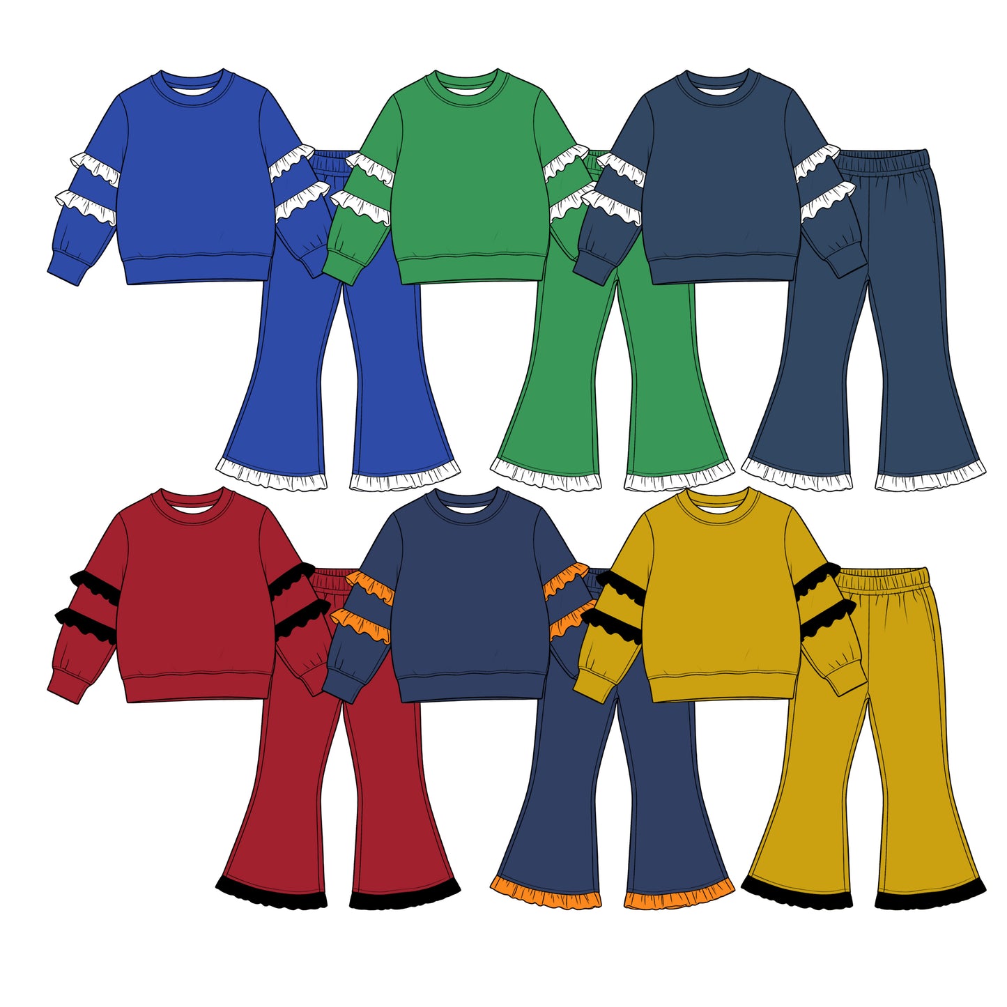 (Preorder new) No moq Baby Girls Solid Color Long Sleeve Top Flare Pants Clothes Set Fall Winter Casual Outfit