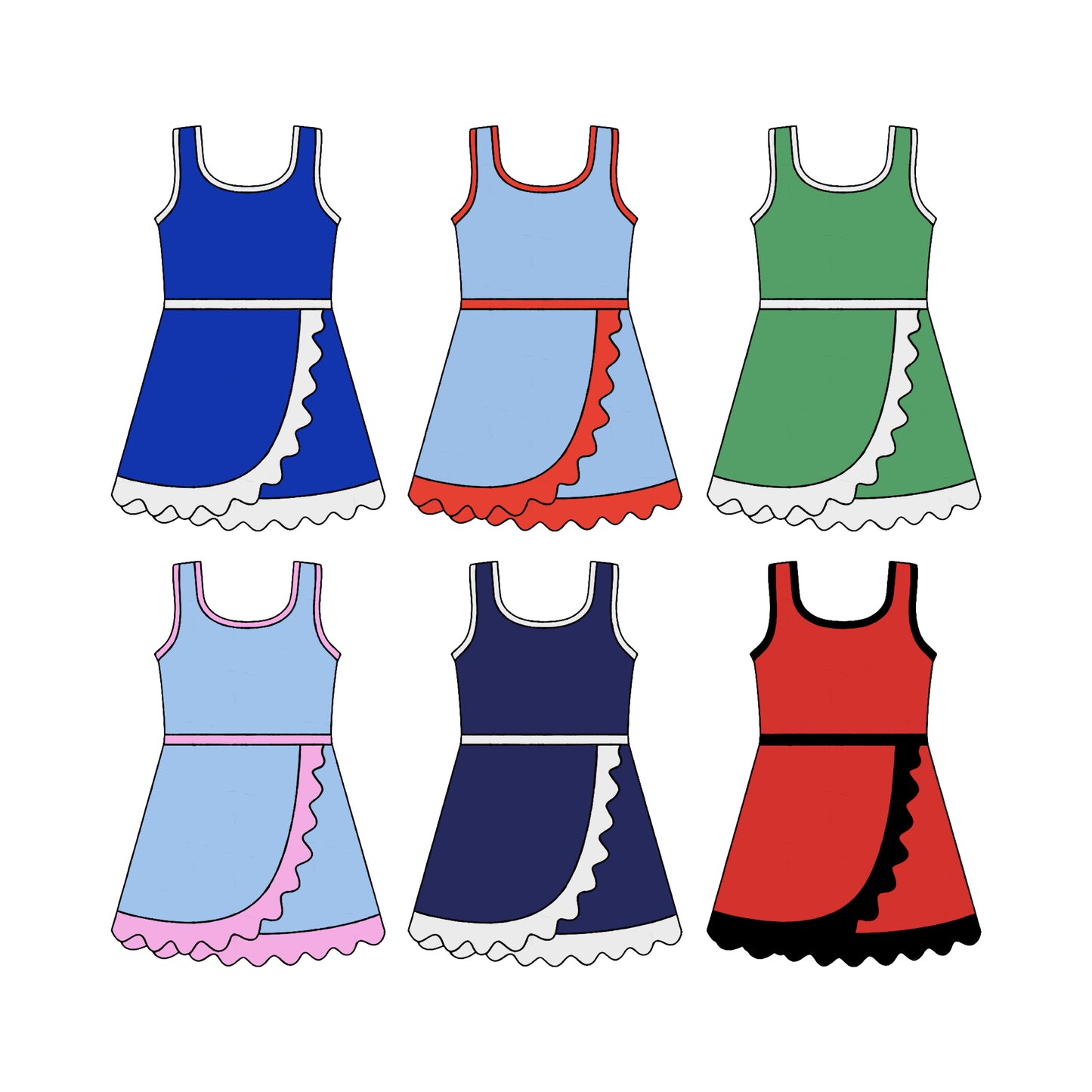 (Pre Order) No moq Kids Girls Cute Summer Scallop Sleeveless Knee Length Yoga Dress