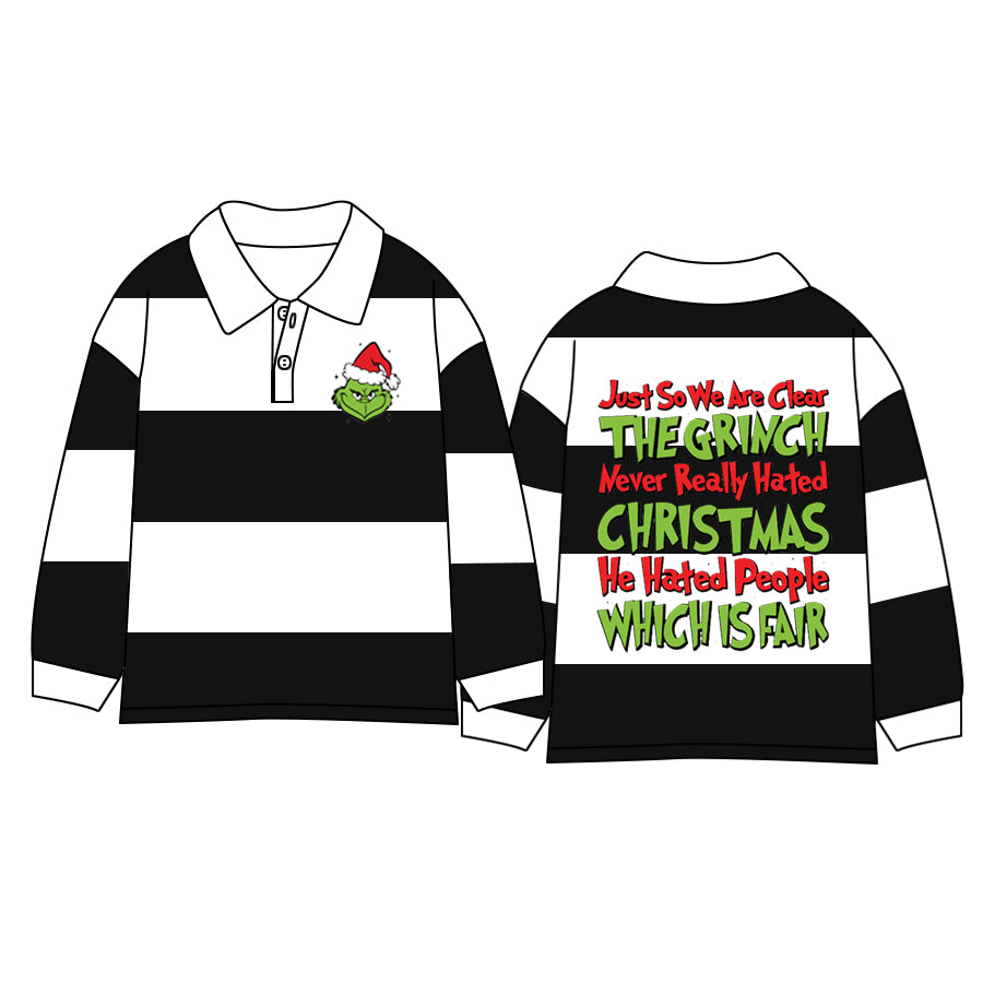 8.13 custom each style moq 5 eta 4-6week baby boys clothes Christmas black and white striped long sleeve top